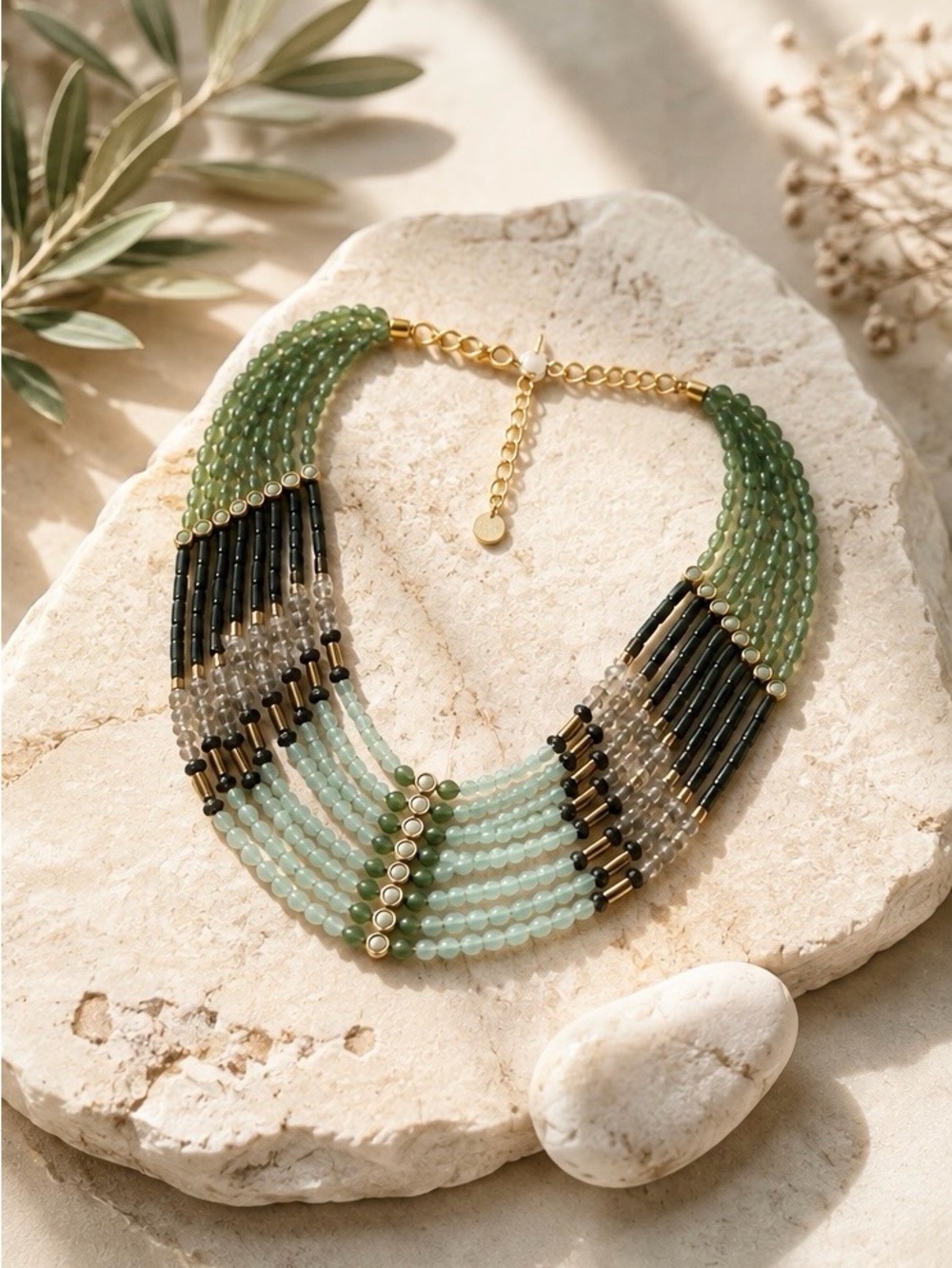 Lia Sophia Layered Green and Black Beaded Collar Necklace